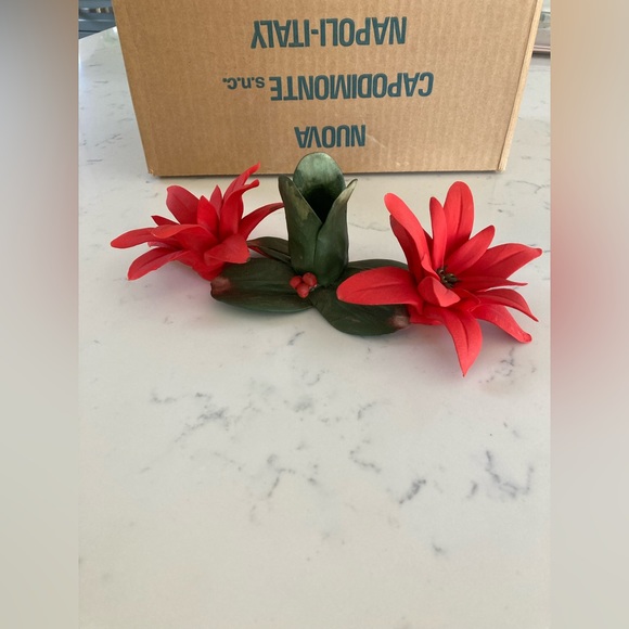 Capodimonte Christmas Double Poinsettia Candle Holder, vintage 🎄 - Picture 2 of 13